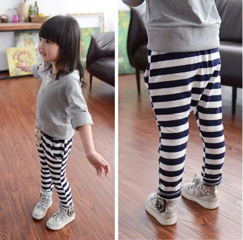 2017 spring&Autumn new fashion 100% cotton Stripe boys pants girls harem pants kids for 1-10 year children pants baby pants