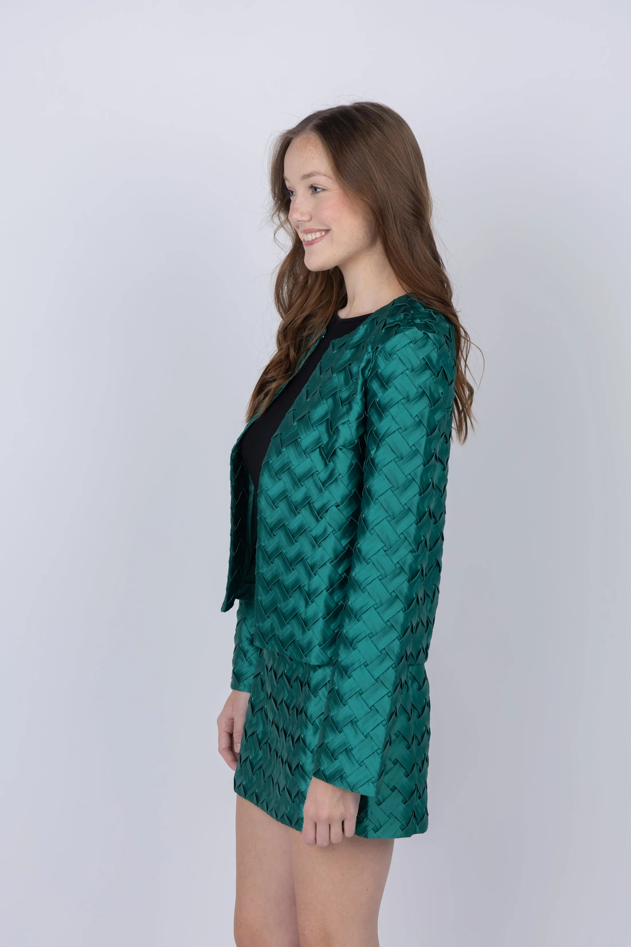 Amanda Uprichard Pierina Jacket in Pleated Dark Green