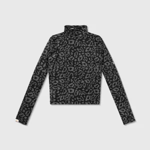 Animal Print Mesh LS Top - Black