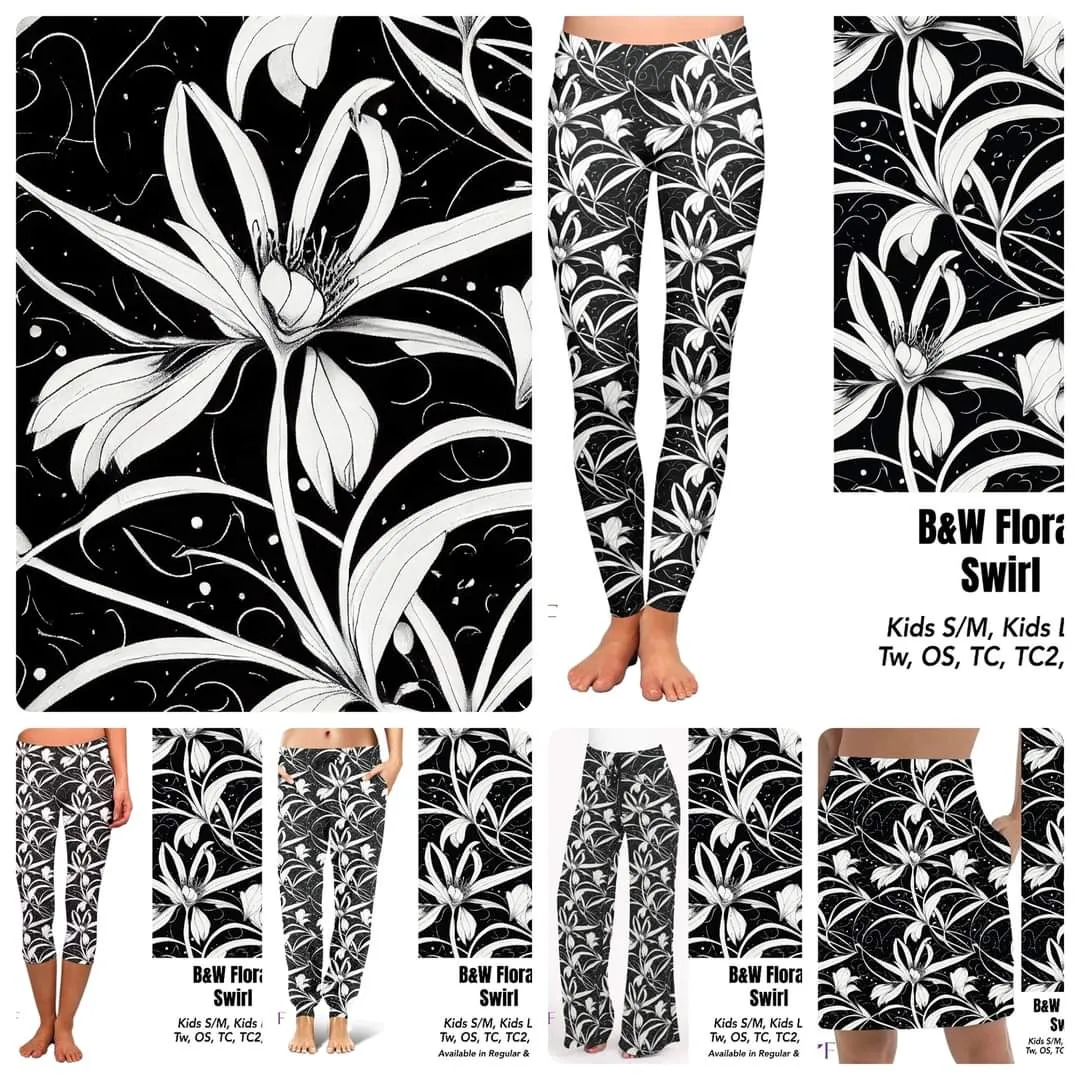 B&W Floral Swirl capris and shorts with pockets