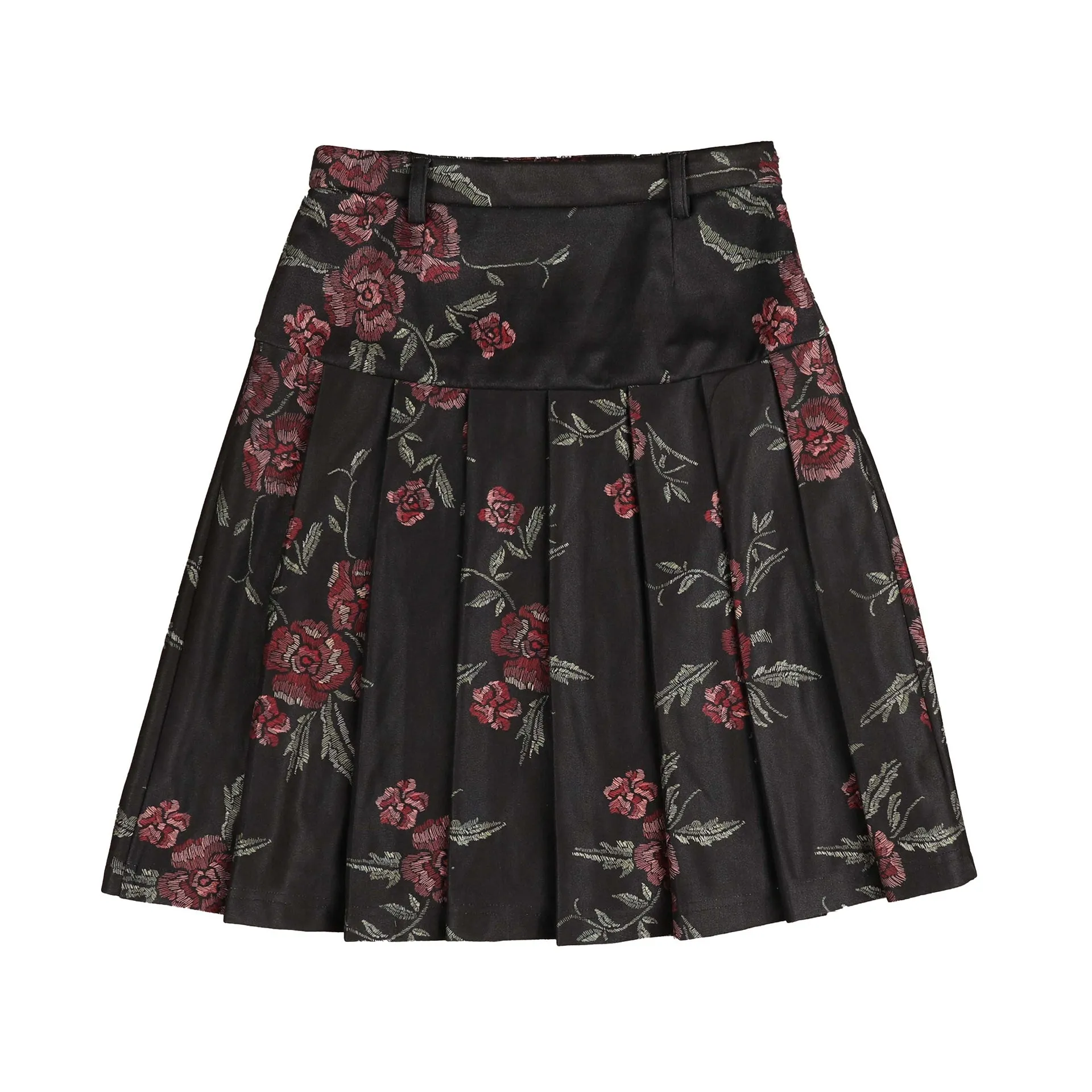 Belati Black Floral Pleated Skirt (BSK335)