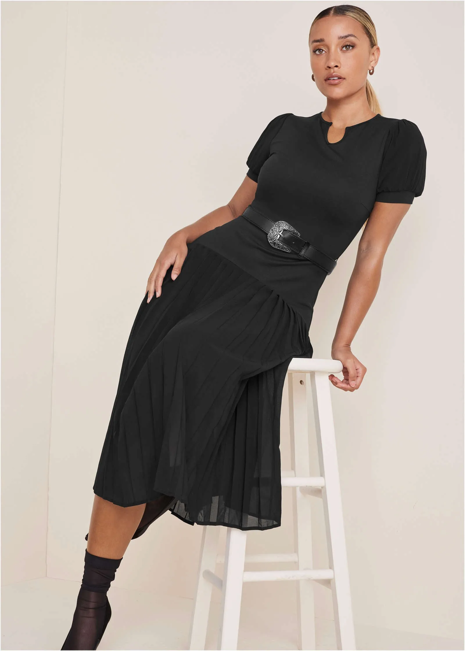 Belted Maxi Dress - Black