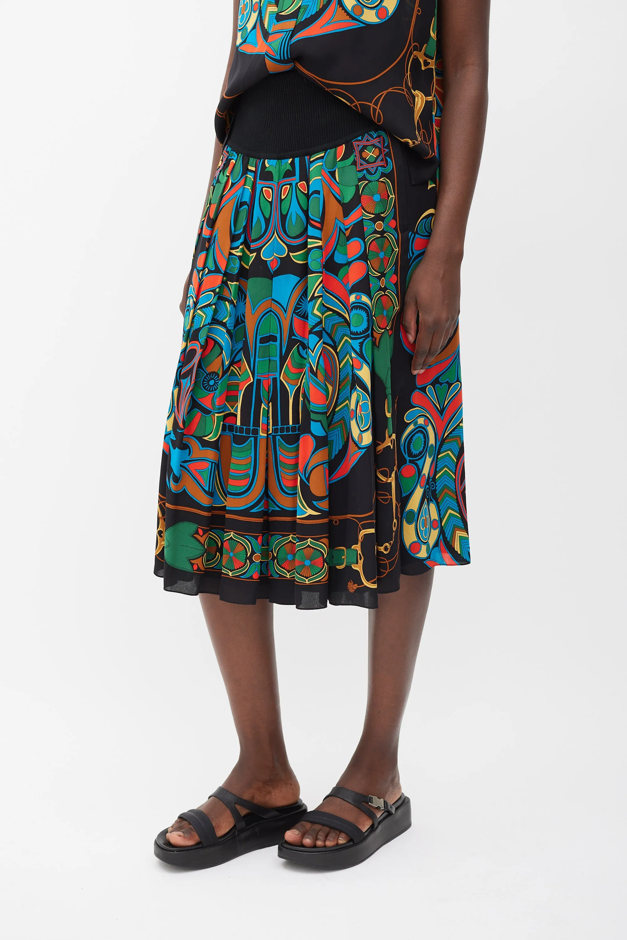 Black & Multicolour Silk Folklore Co-Ord Set