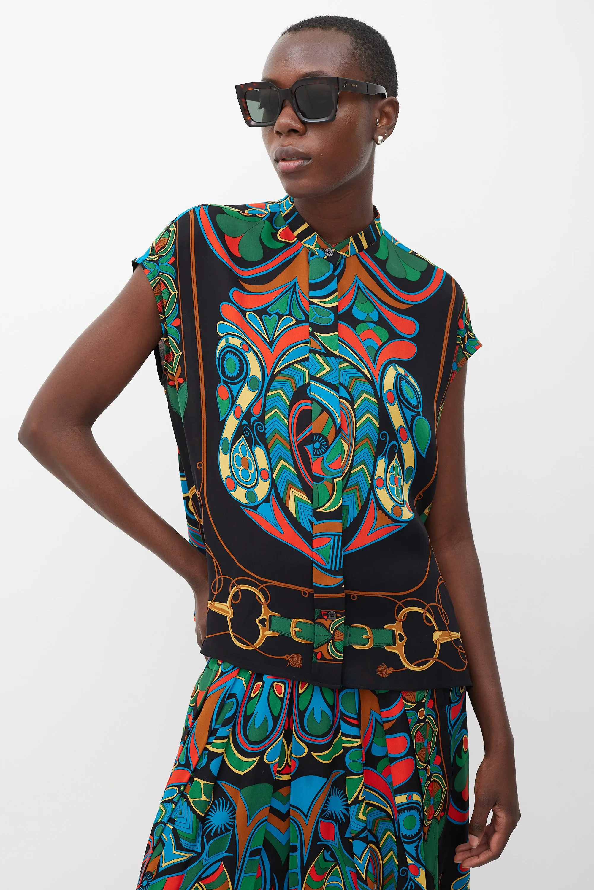 Black & Multicolour Silk Folklore Co-Ord Set