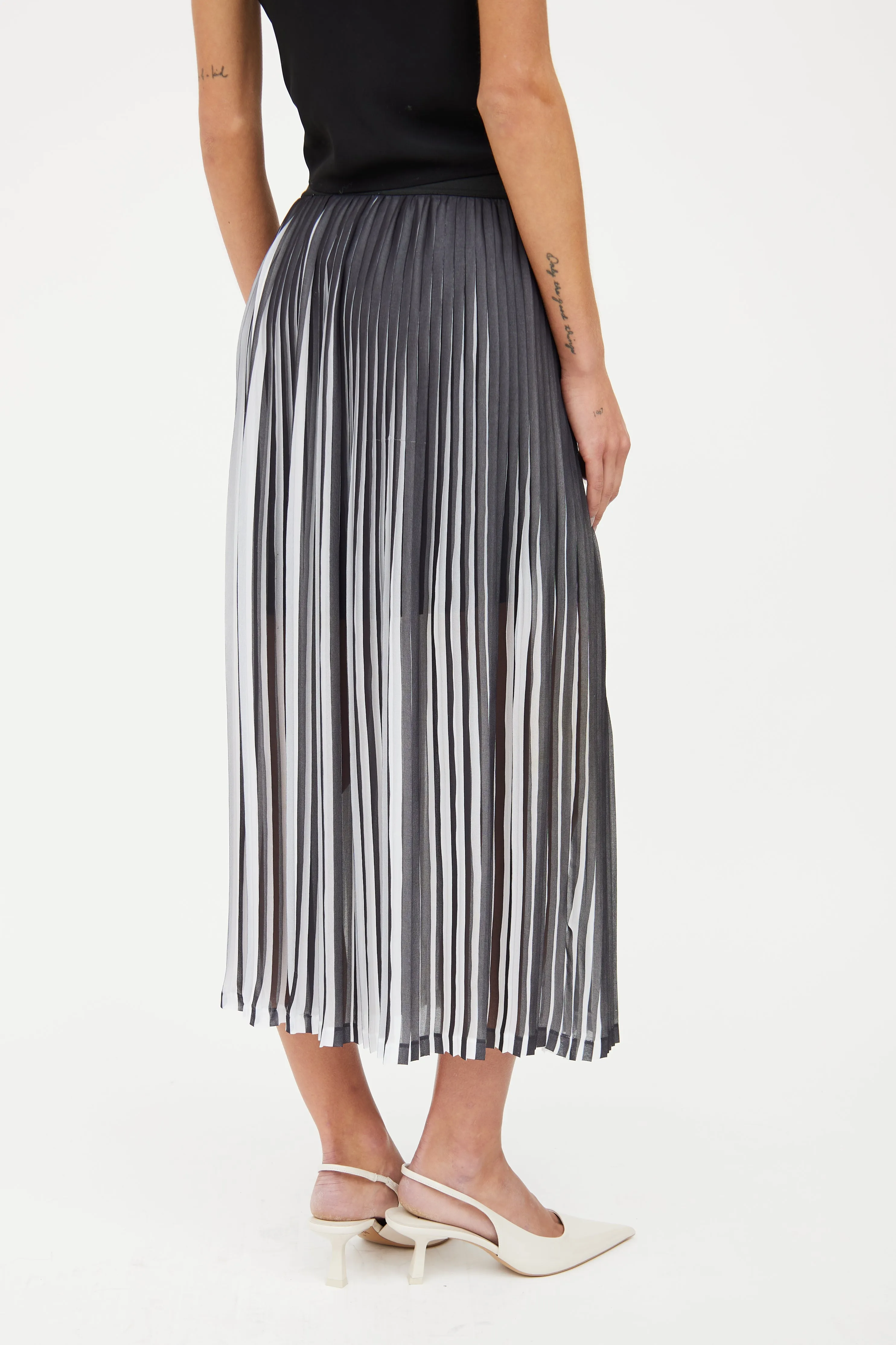 Black & White Pleated Midi Skirt