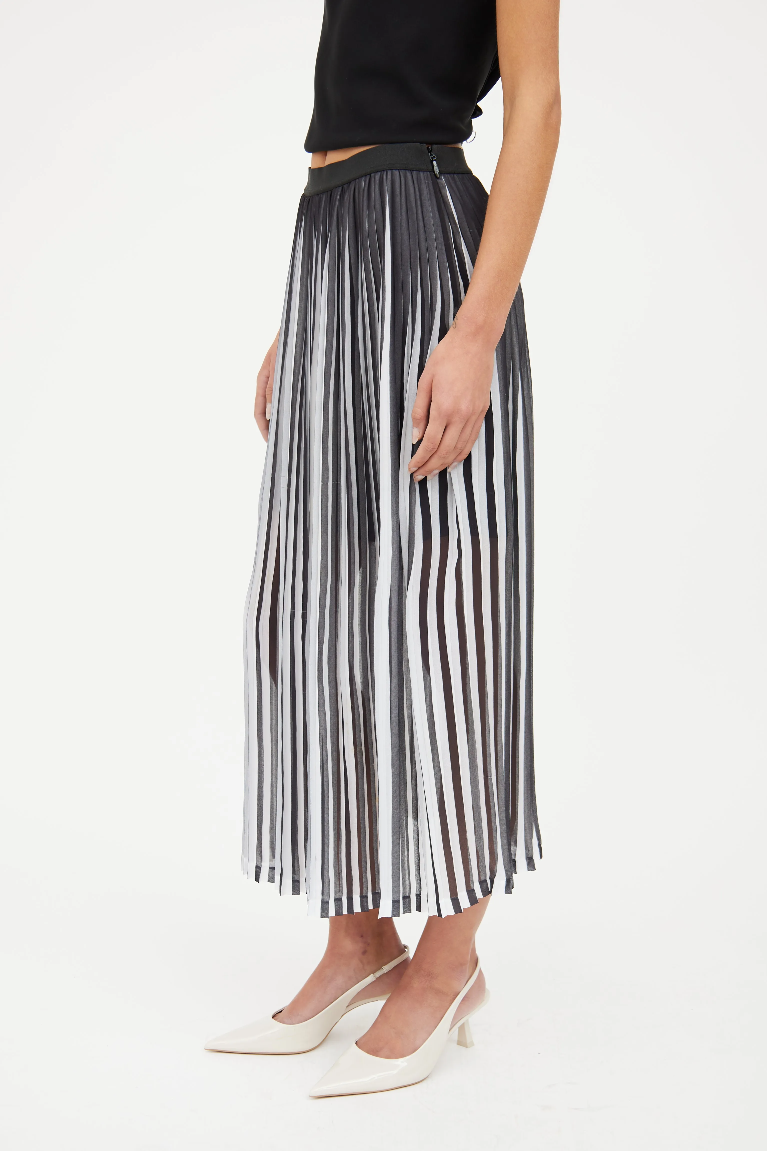 Black & White Pleated Midi Skirt