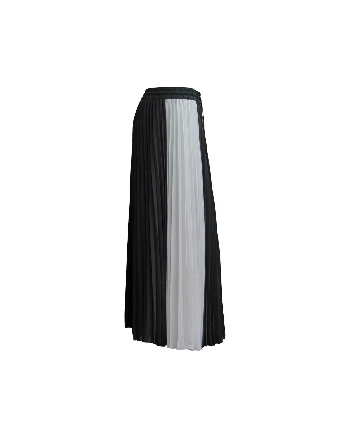 Black and White Colorblock Pleated Skirt