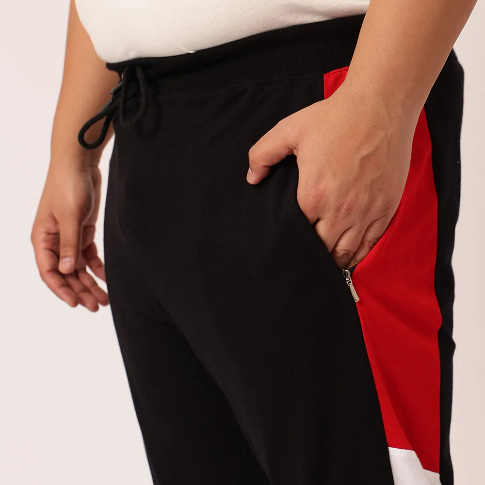 Black Red Colour Block Joggers