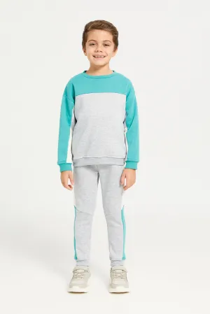 Boys Grey And Mint Cut N Sew Jog Set (2 Piece)