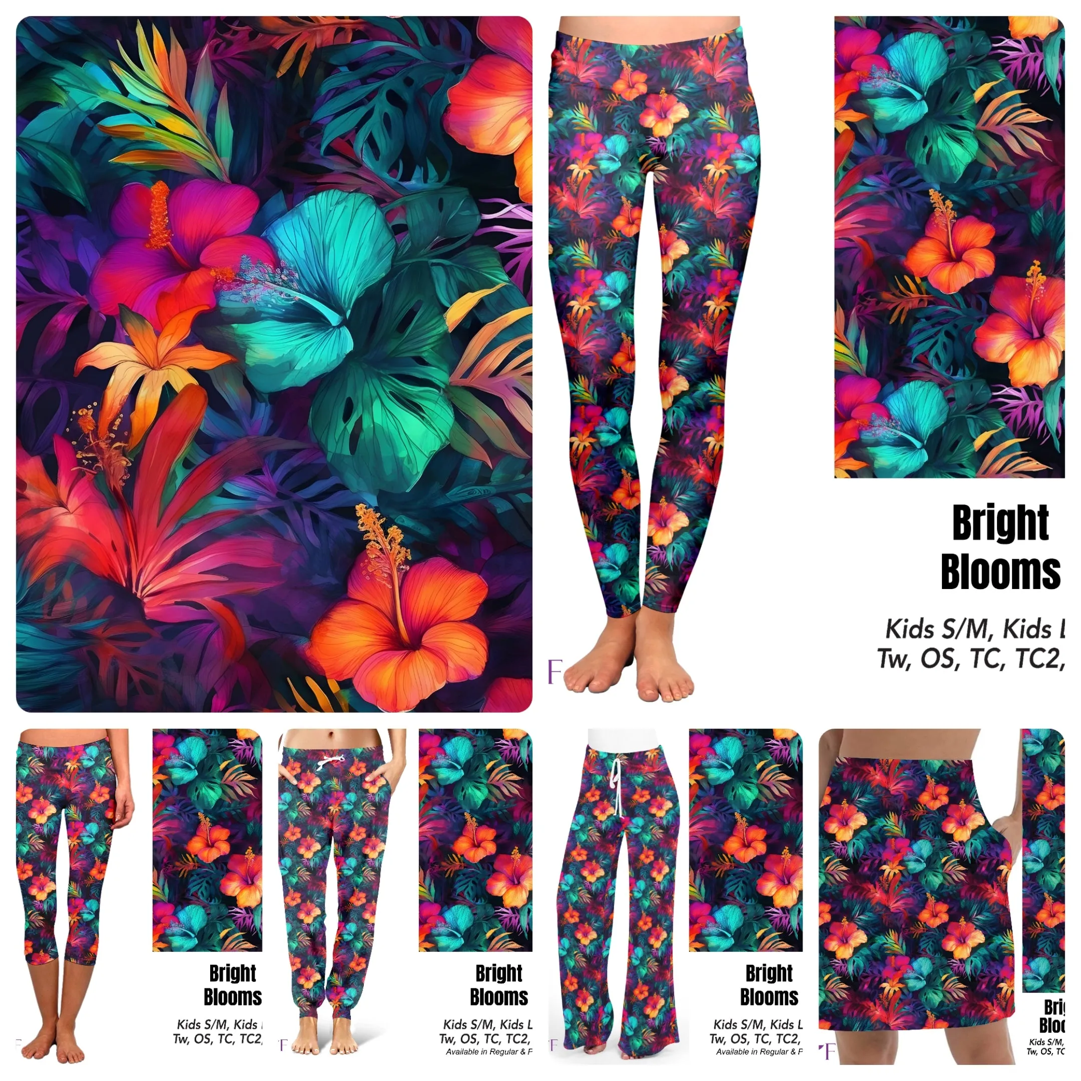 Bright Blooms leggings, capris and skorts with pockets