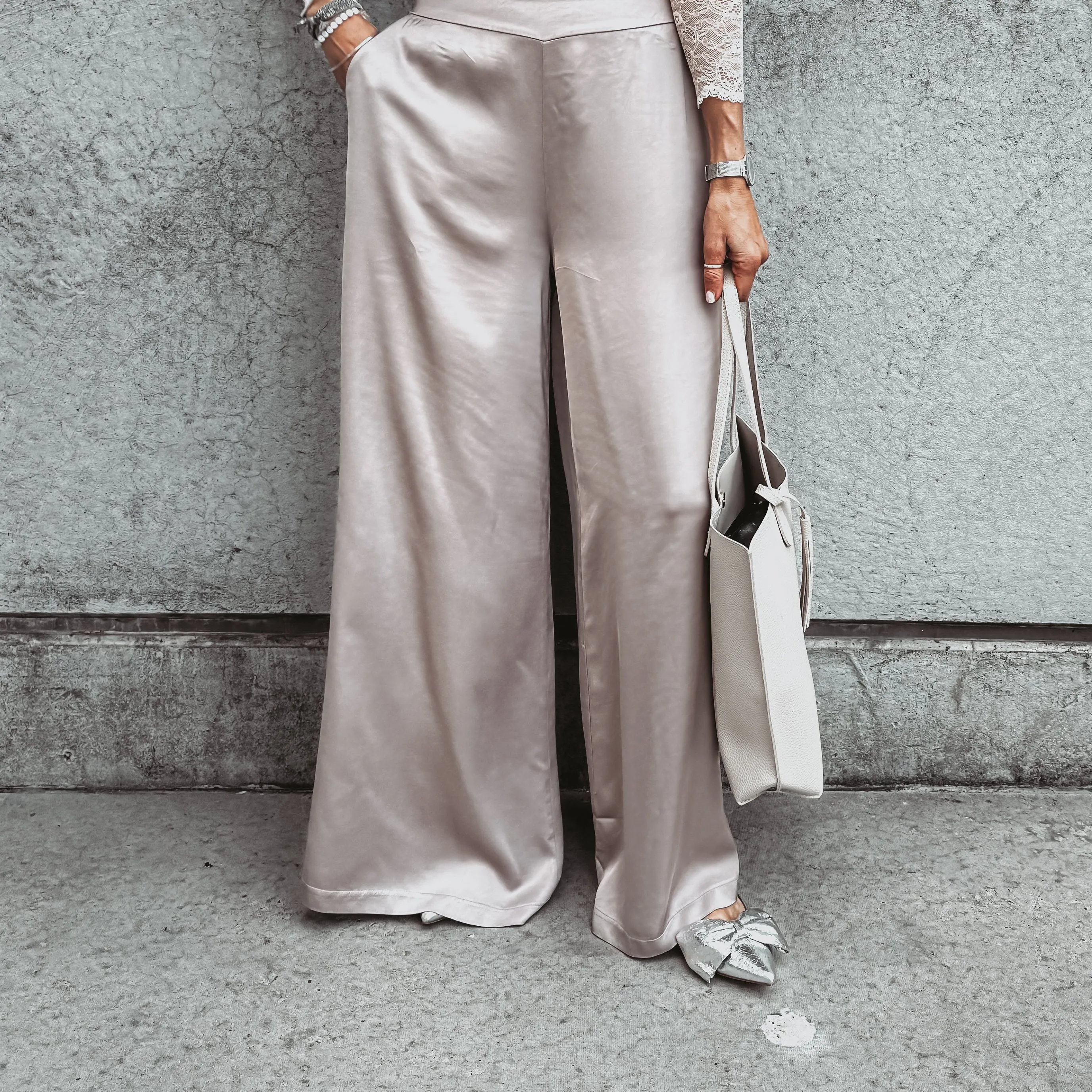 Champagne Silver Radana palazzo pants *NEW*