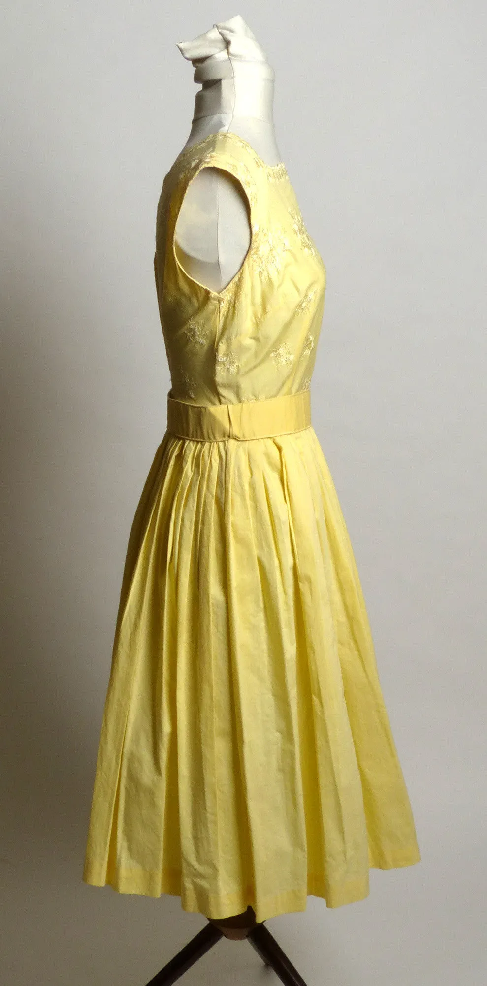 Circa 1960s Yellow Cotton Embroidered Sundress