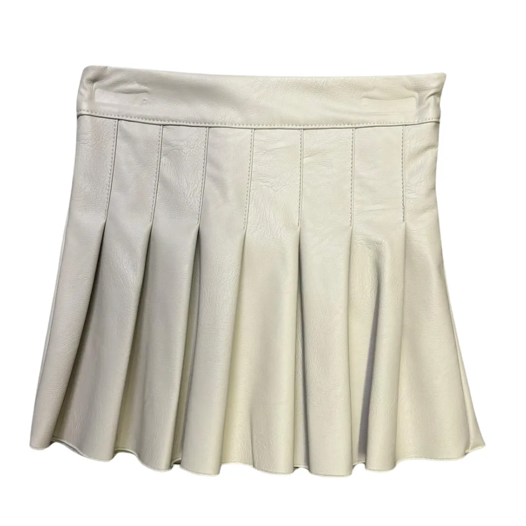 Cream Pleather Pleated Skirt