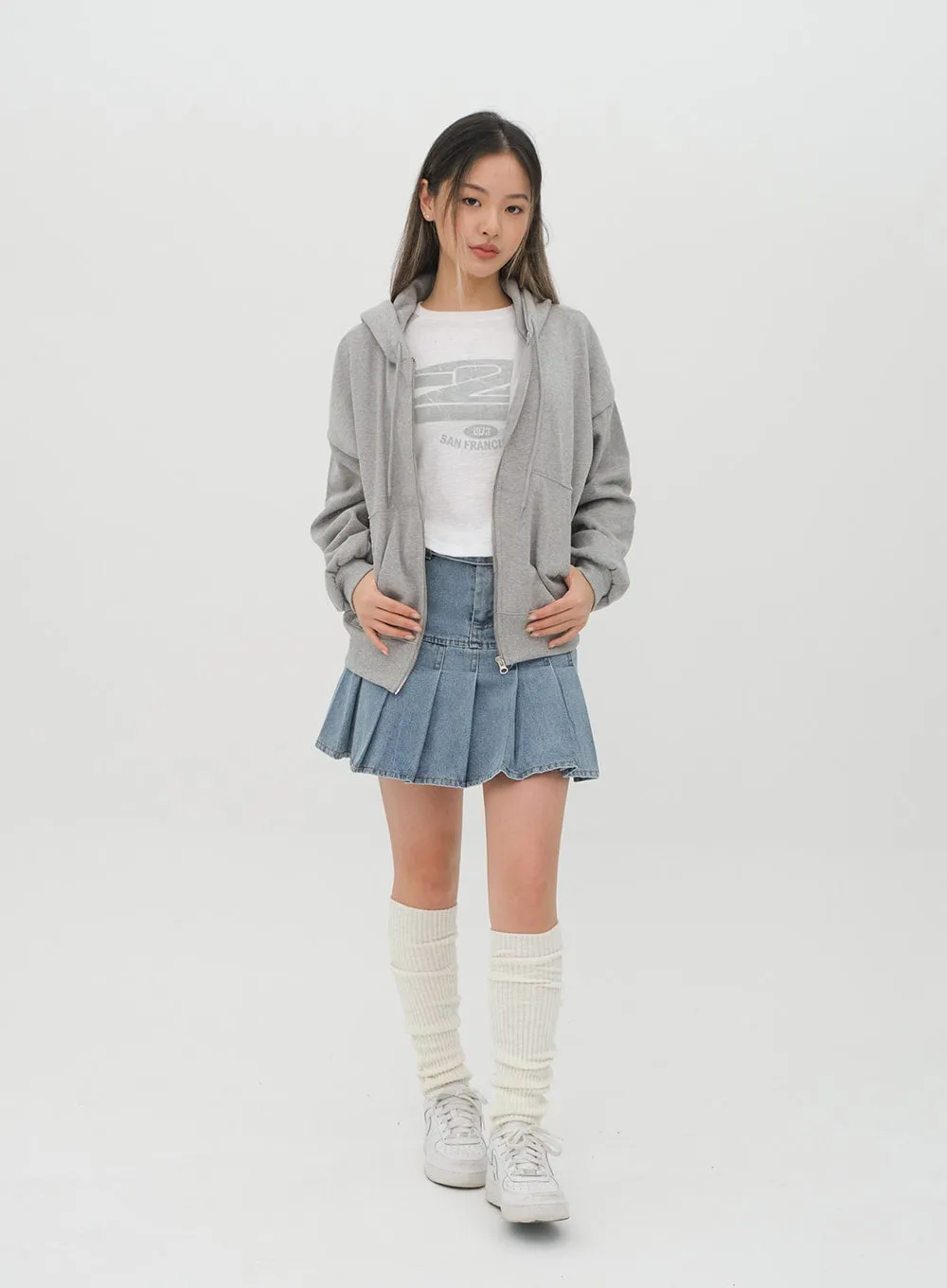 Denim Pleated Mini Skirt