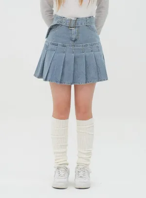 Denim Pleated Mini Skirt