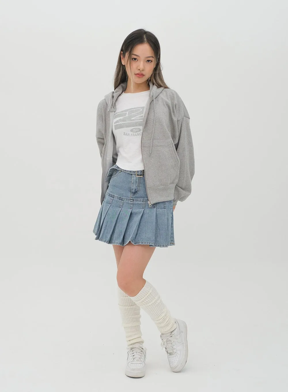 Denim Pleated Mini Skirt