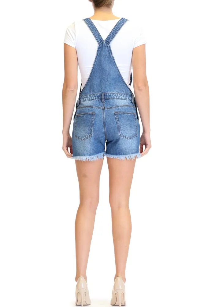 Destroyed Denim Overall Shorts