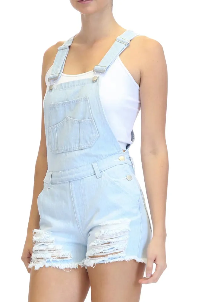 Destroyed Denim Overall Shorts