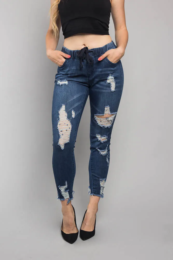 Distressed Denim Jogger