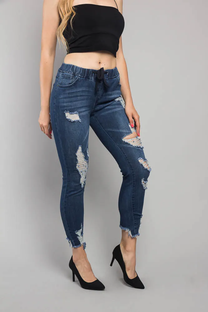 Distressed Denim Jogger