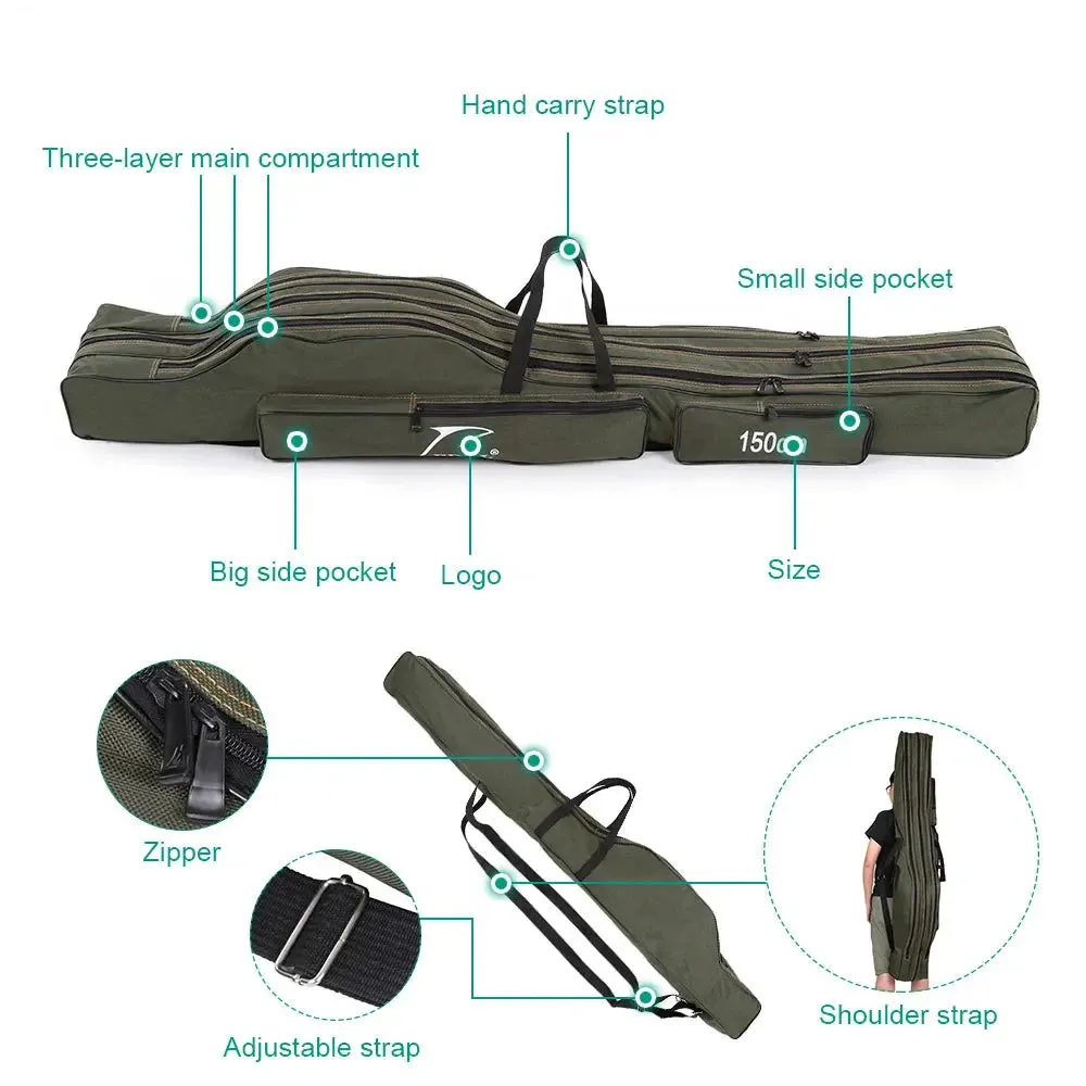 FDDL Portable Folding Fishing Bags Rod Carrier Canvas Fishing Pole Tools Storage Bag Case Fishing Gear Tackle 120/130/ 150cm