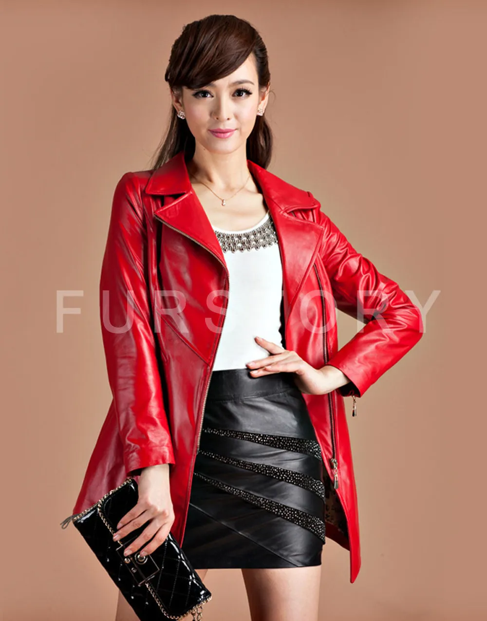 Genuine Sheep Leather Jacket Windbreak Long Lamb Leather Outer Coat