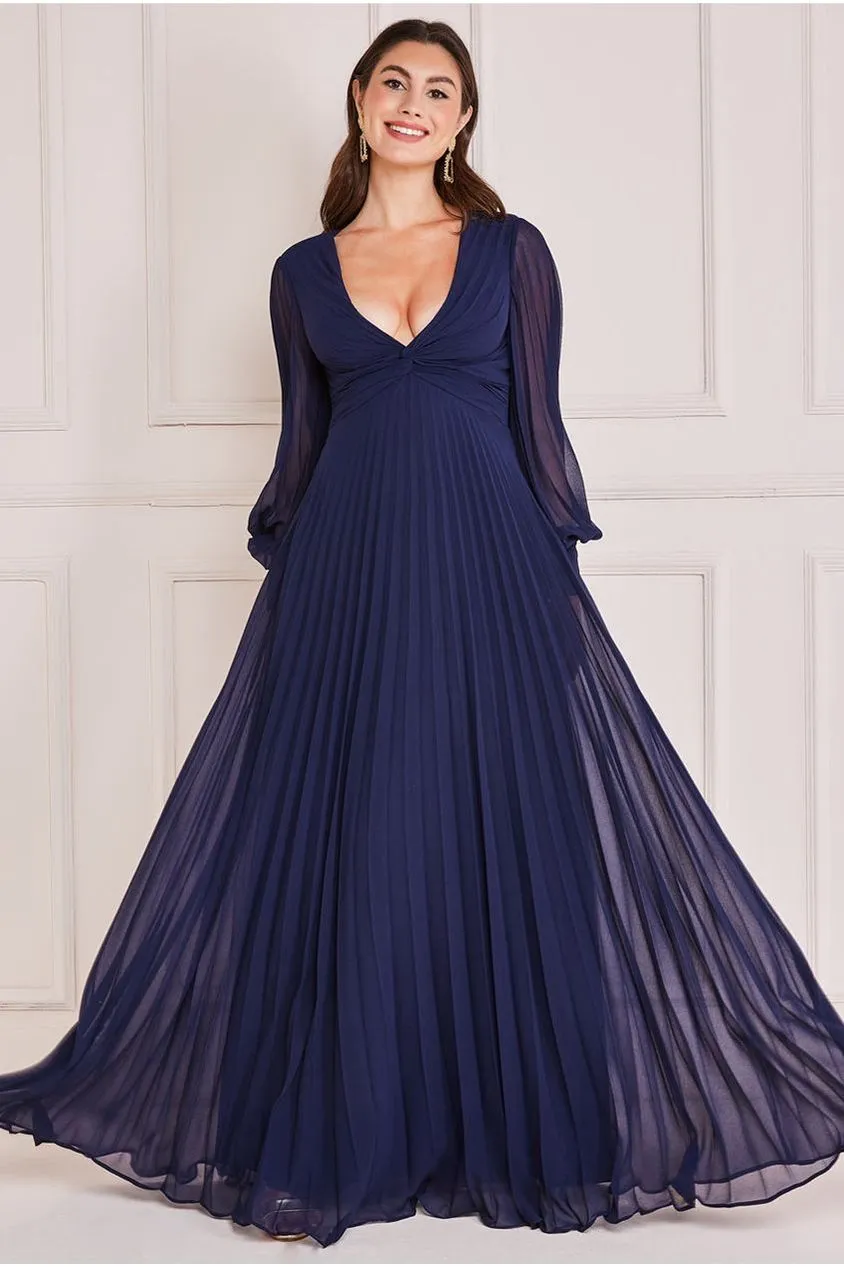 Goddiva Pleated Skirt Chiffon Maxi - Navy