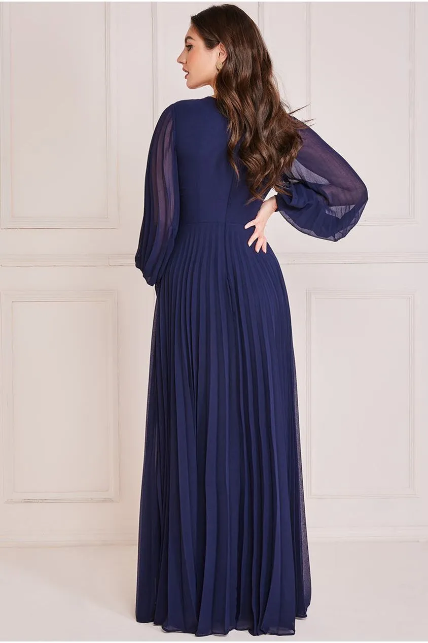 Goddiva Pleated Skirt Chiffon Maxi - Navy