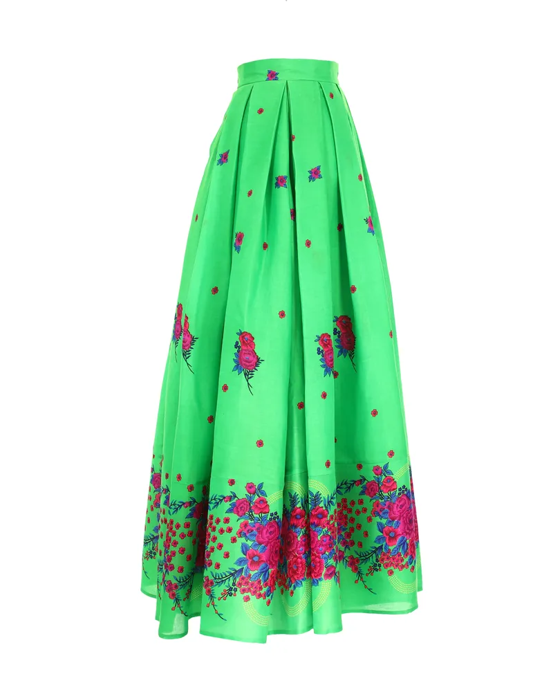 Green Long pleated Skirt