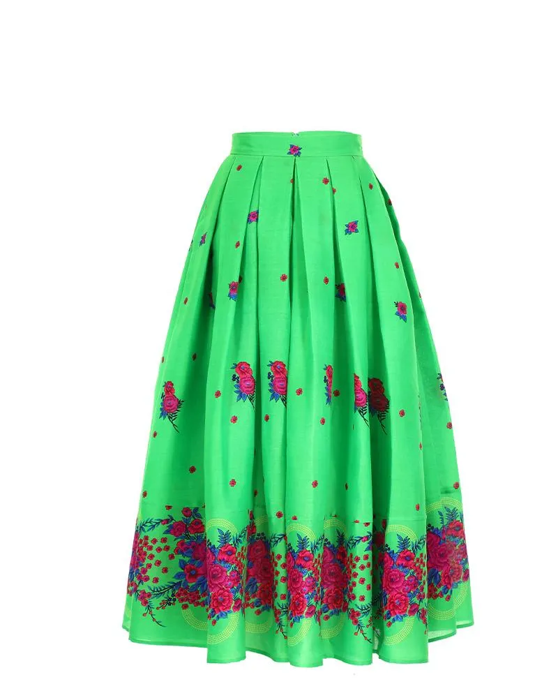 Green Long pleated Skirt