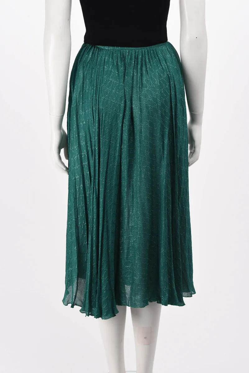 Gucci Green GG Lame Pleated Skirt IT 36