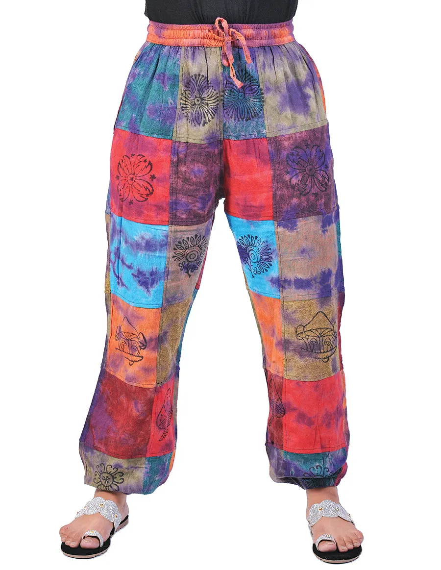 Hand Printed Colorful Cotton Joggers