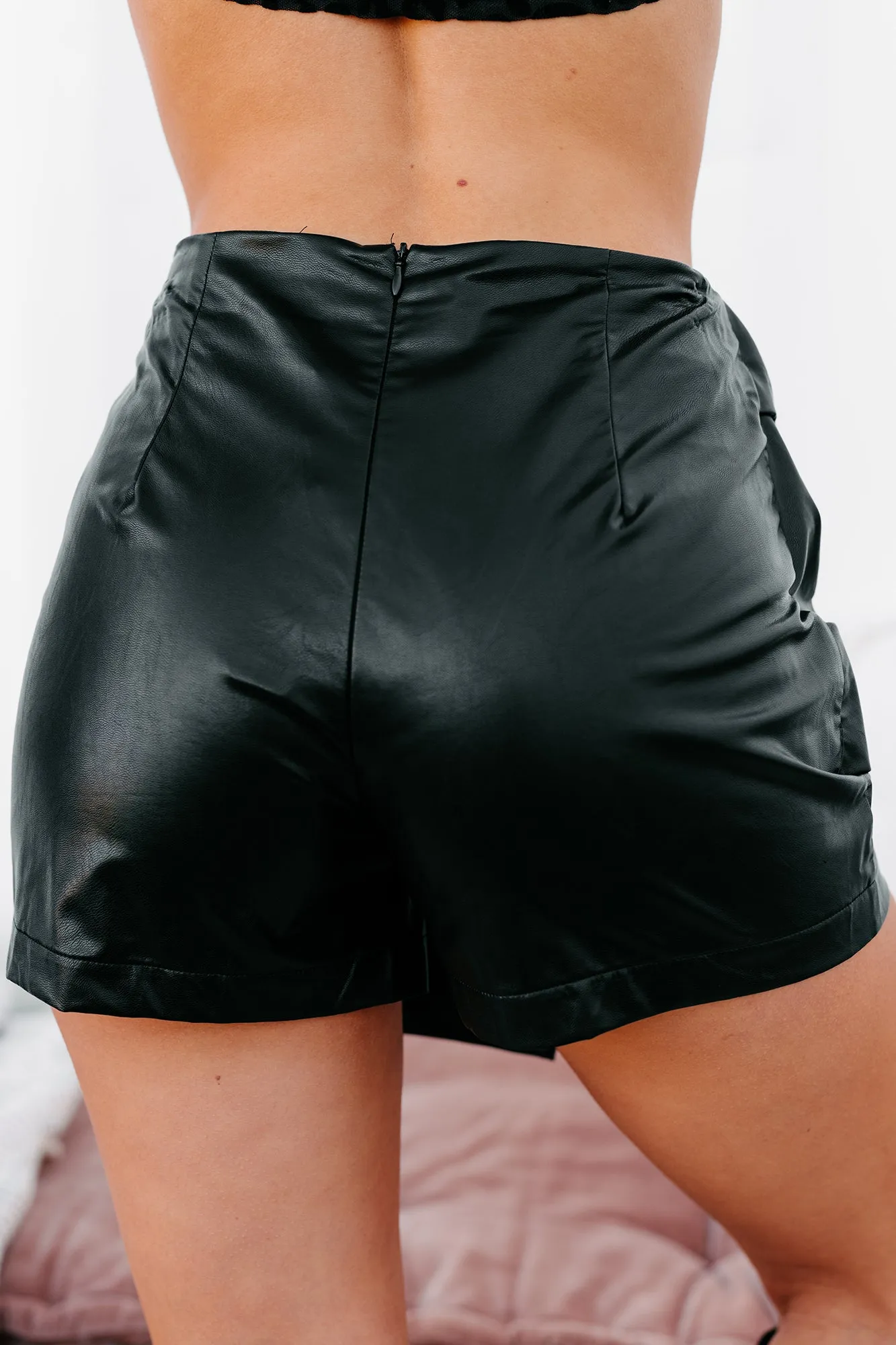 Heartbreak Central Pleated Faux Leather Skort (Black)