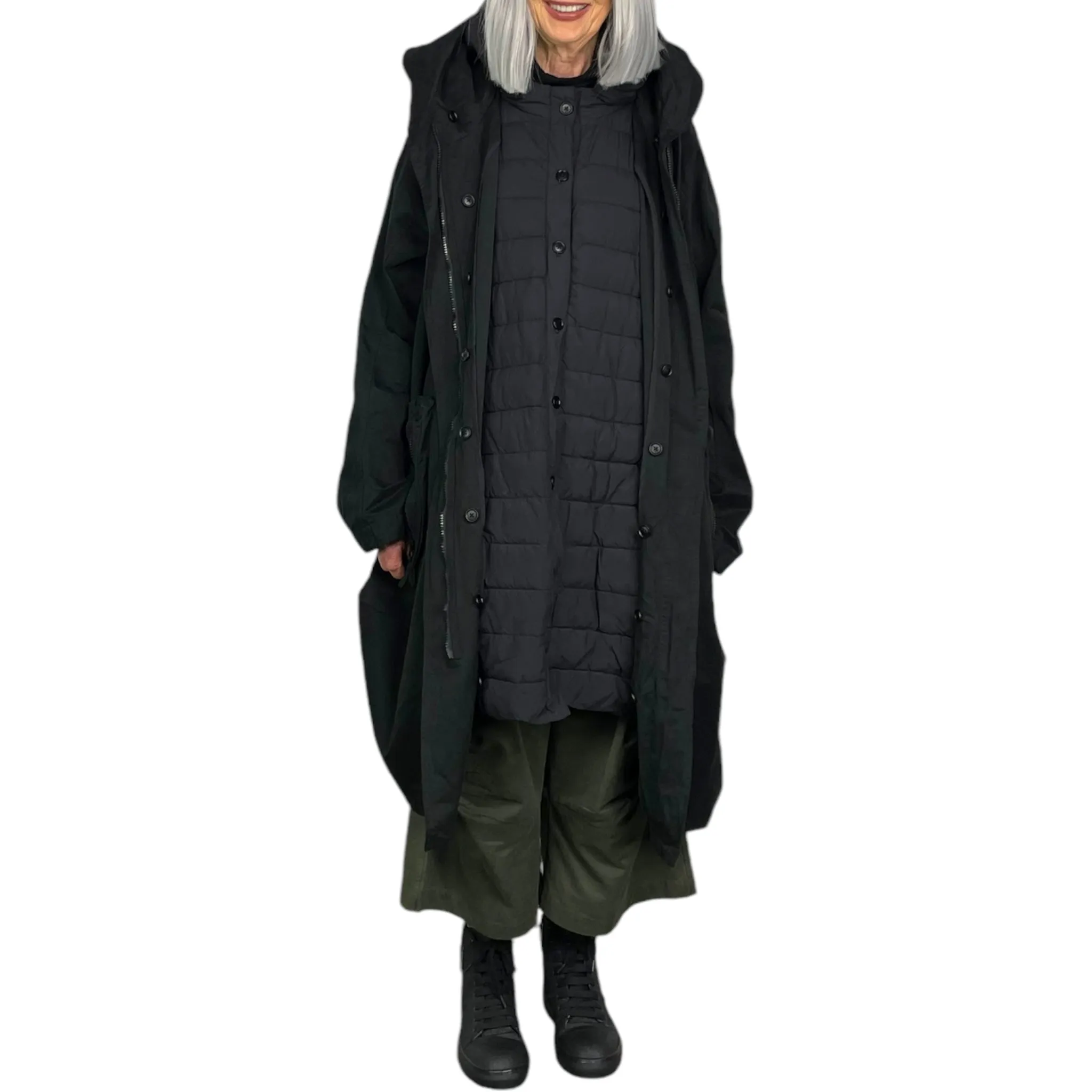 HOODED COAT W/QUILTED VEST