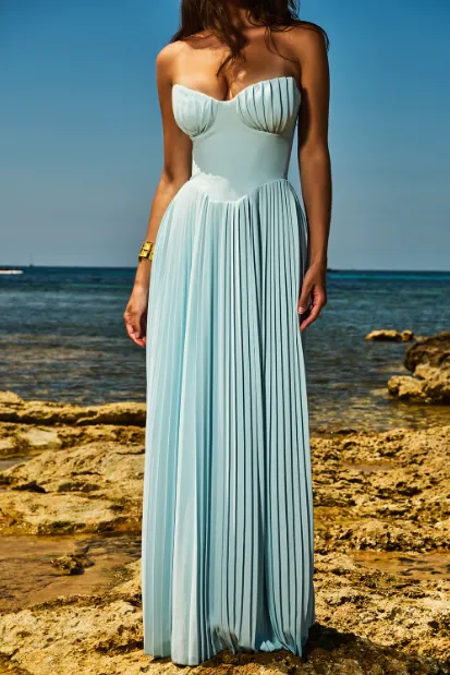 House Of CB Marcella Pleated Maxi Dress (Ocean Blue)