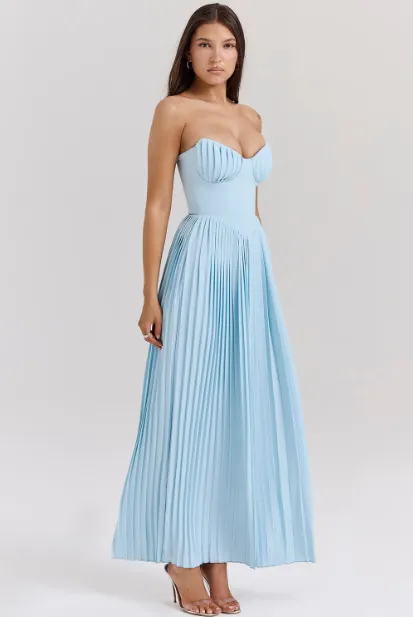 House Of CB Marcella Pleated Maxi Dress (Ocean Blue)