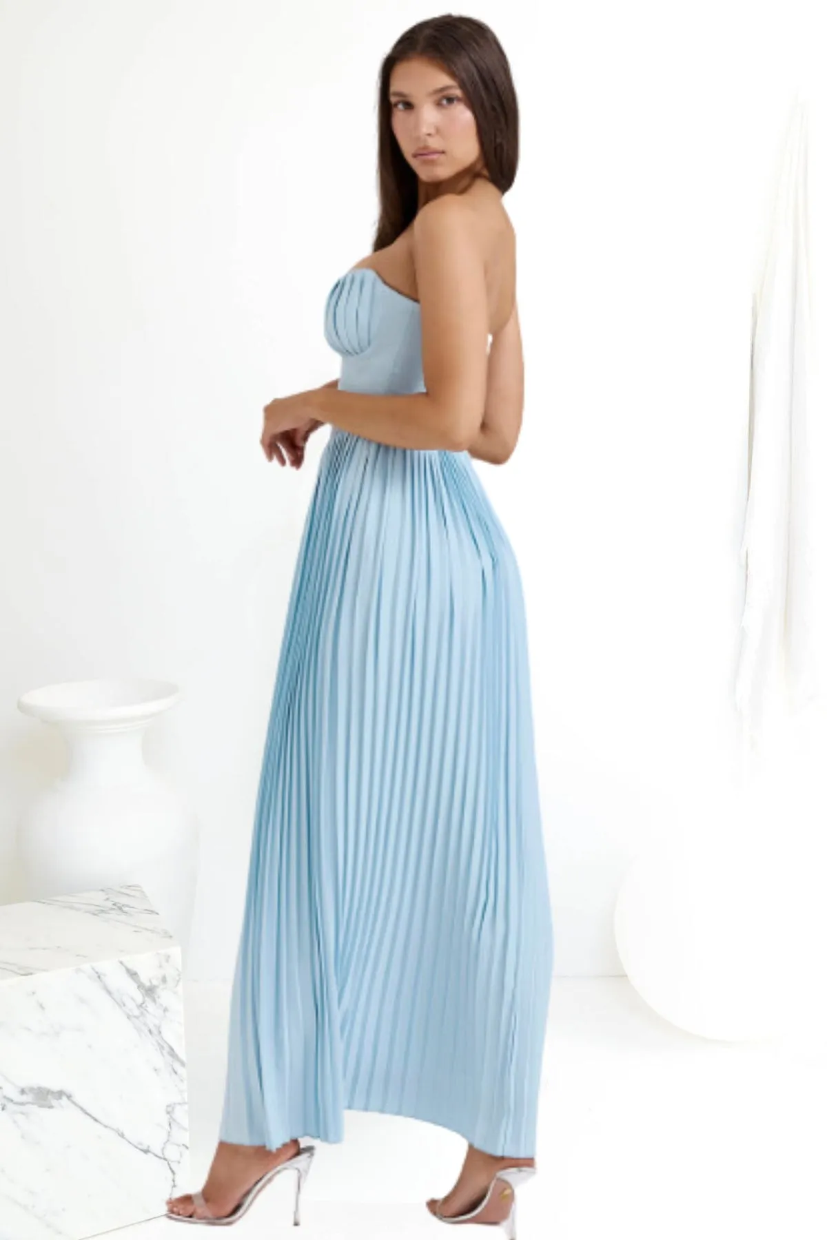 House Of CB Marcella Pleated Maxi Dress (Ocean Blue)