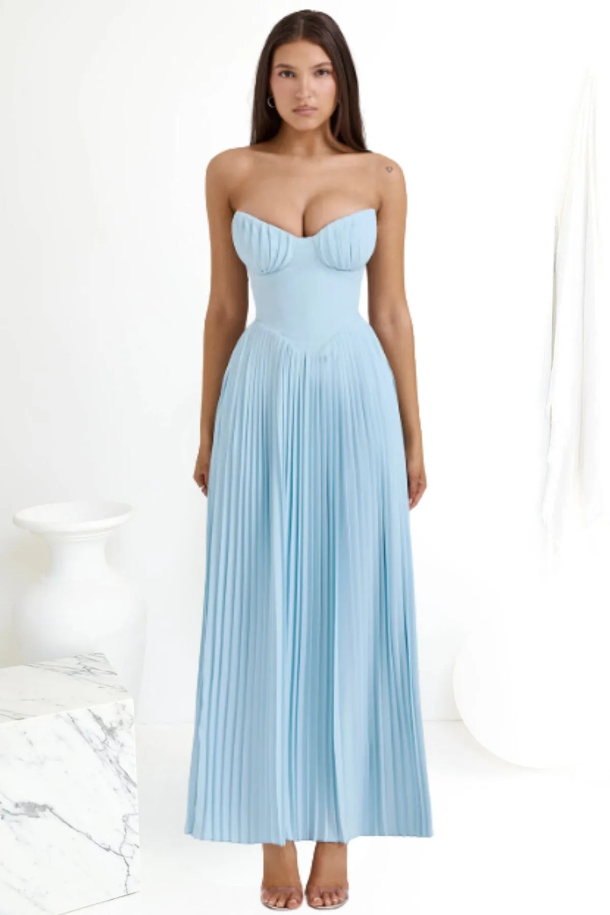 House Of CB Marcella Pleated Maxi Dress (Ocean Blue)