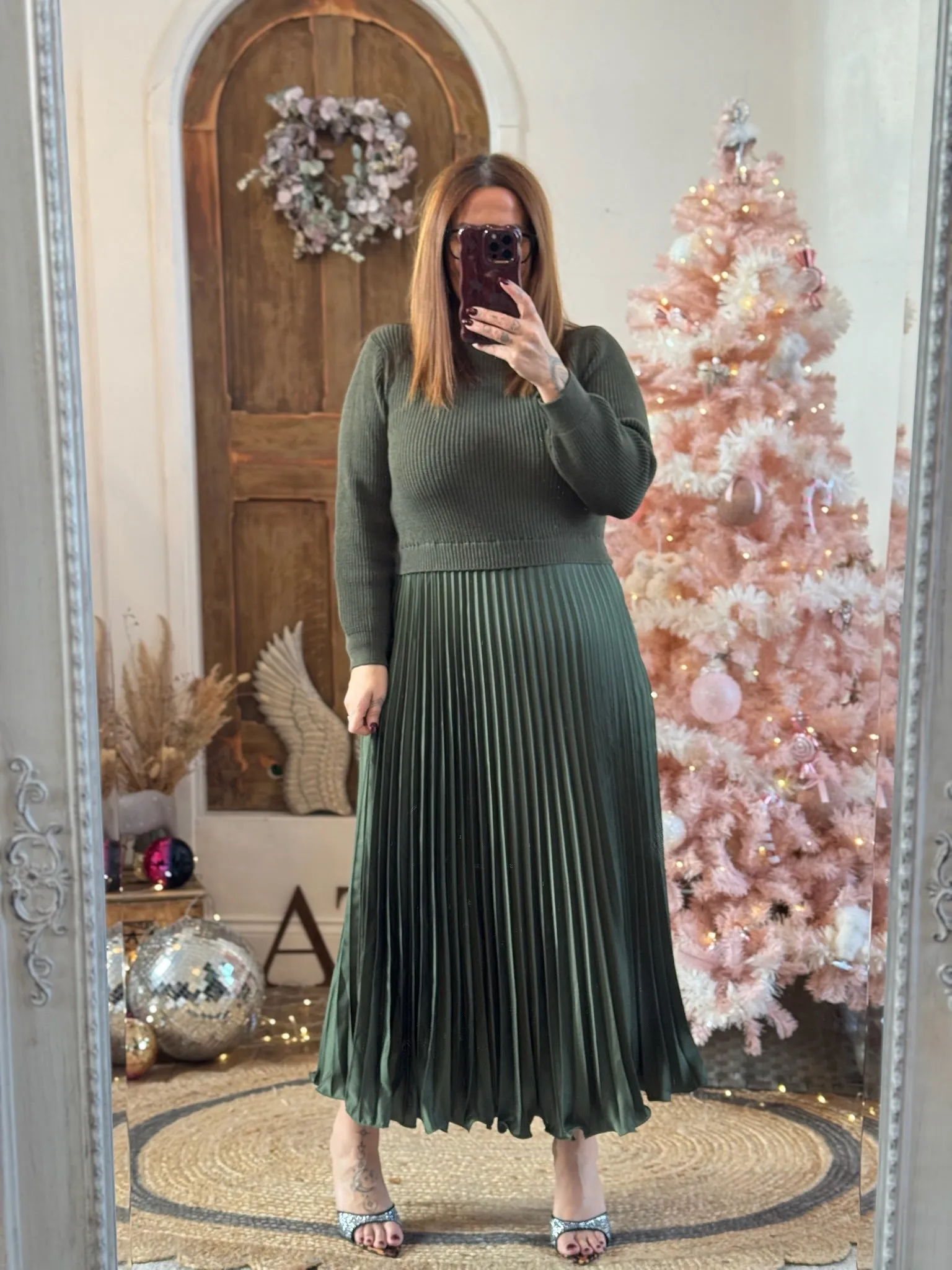 Khaki Sylvie Pleated Jumper Style Maxi Dress