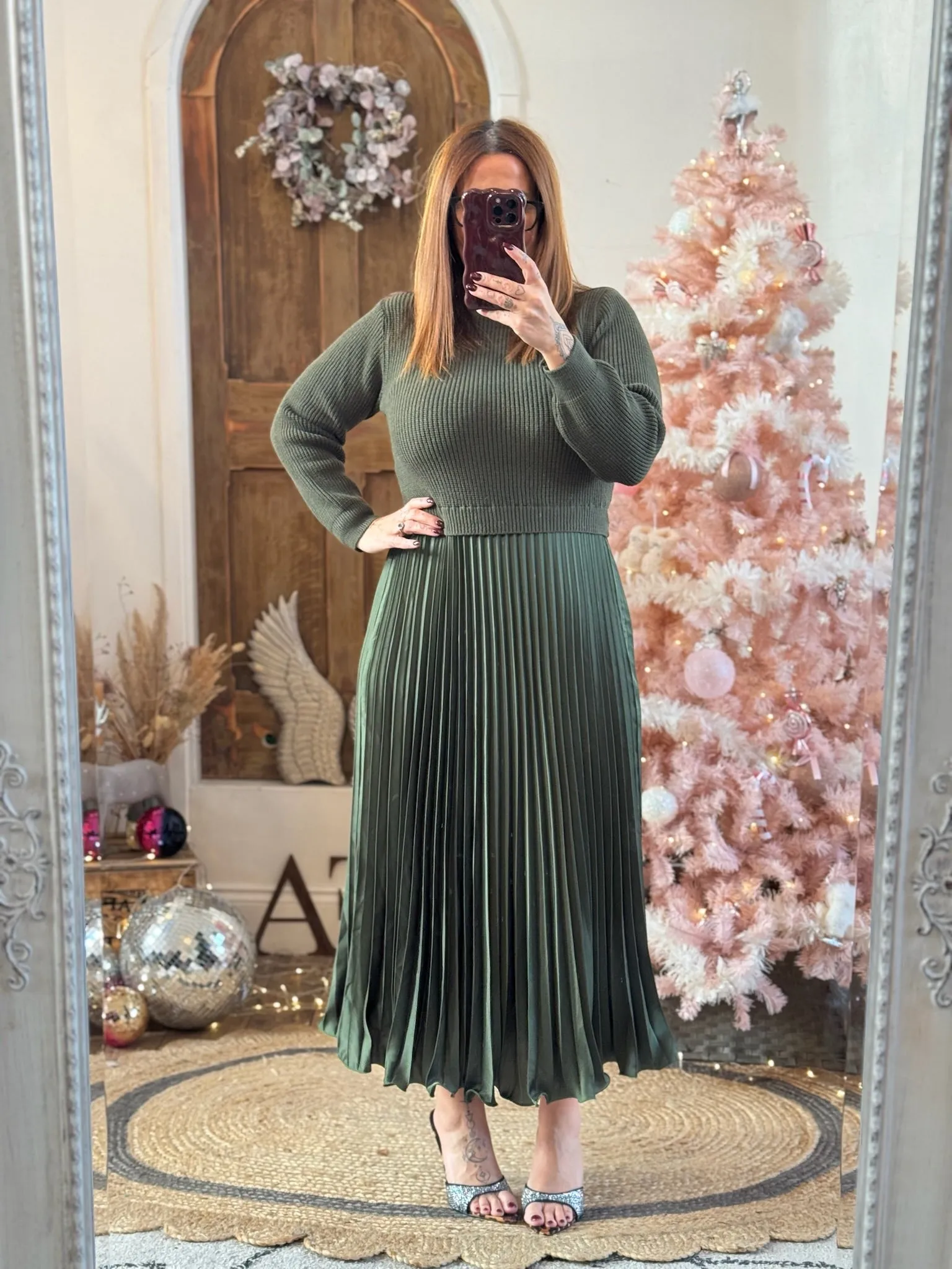 Khaki Sylvie Pleated Jumper Style Maxi Dress