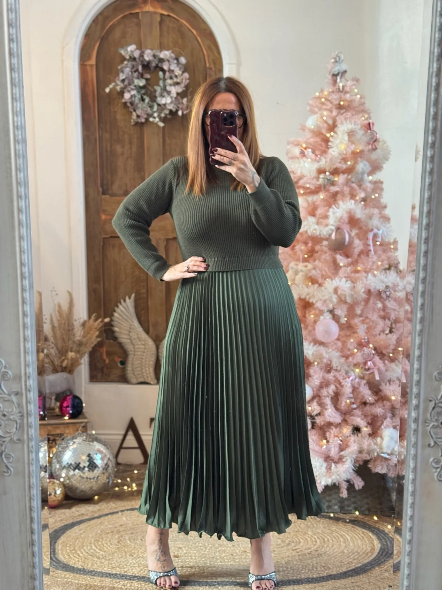 Khaki Sylvie Pleated Jumper Style Maxi Dress