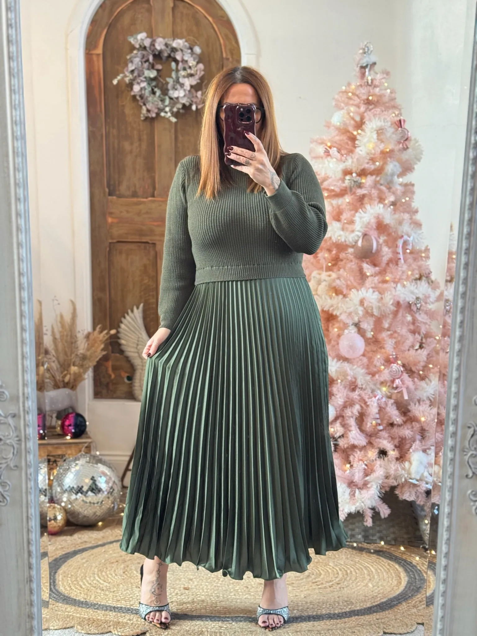 Khaki Sylvie Pleated Jumper Style Maxi Dress