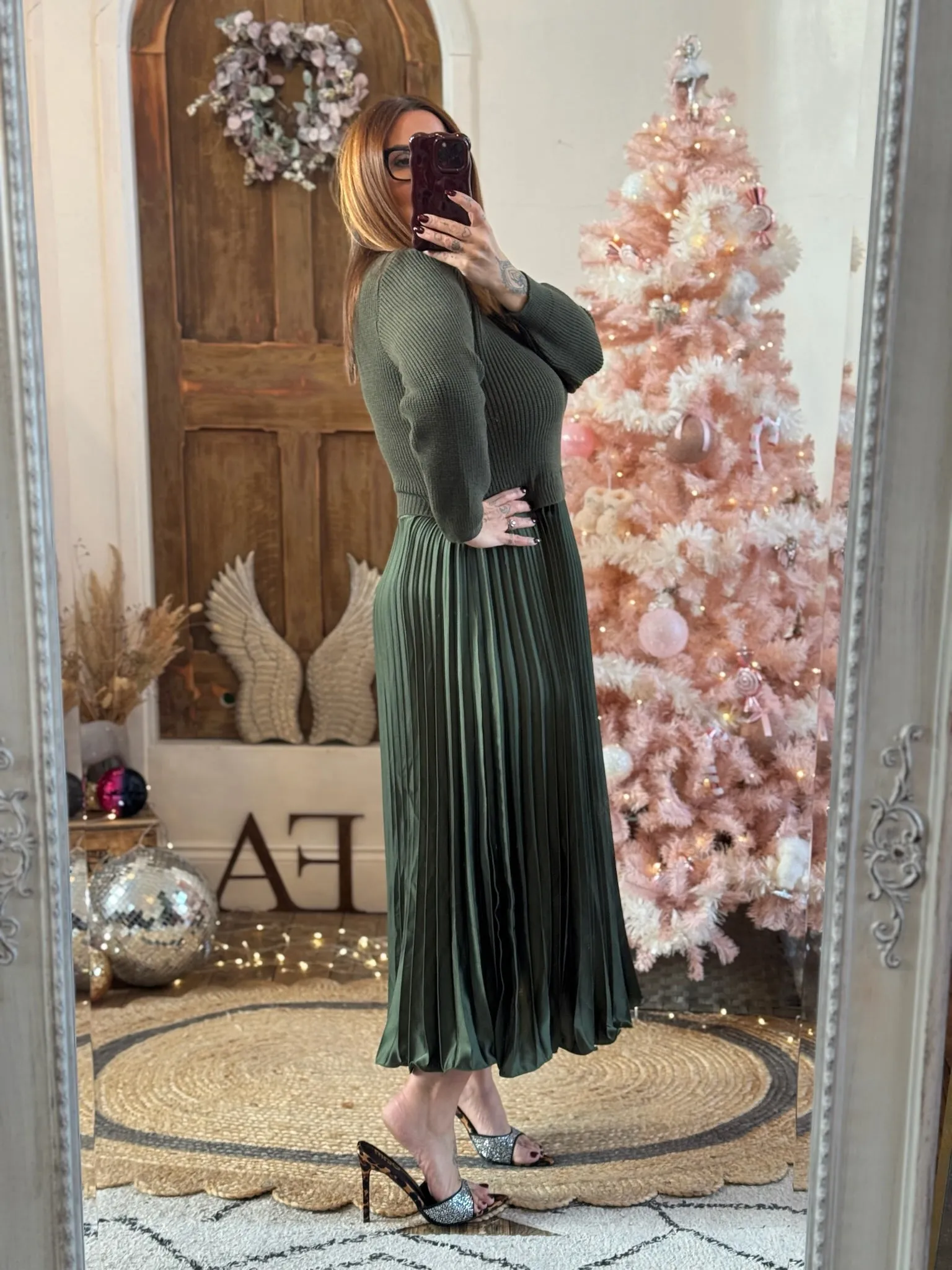 Khaki Sylvie Pleated Jumper Style Maxi Dress