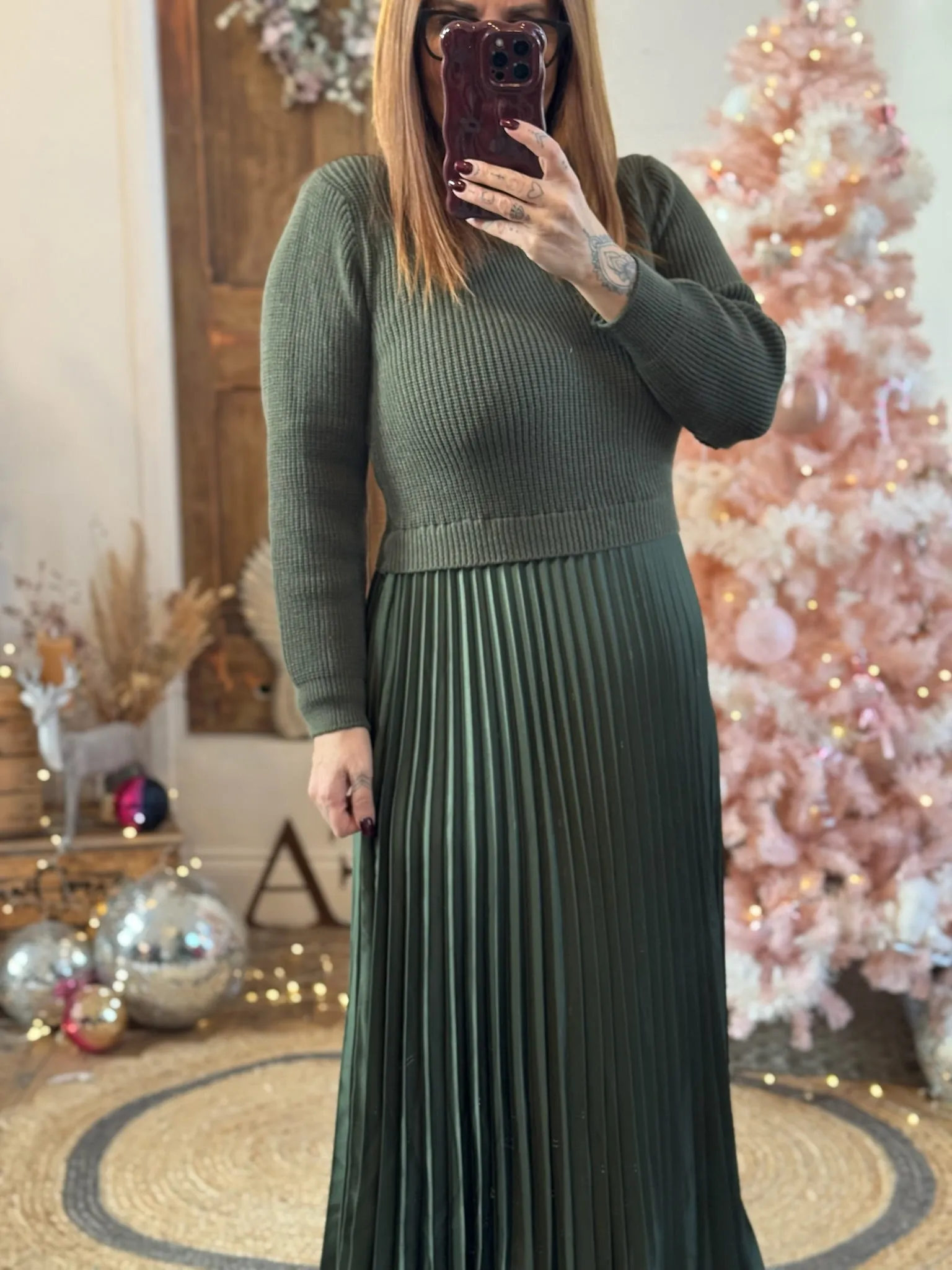 Khaki Sylvie Pleated Jumper Style Maxi Dress