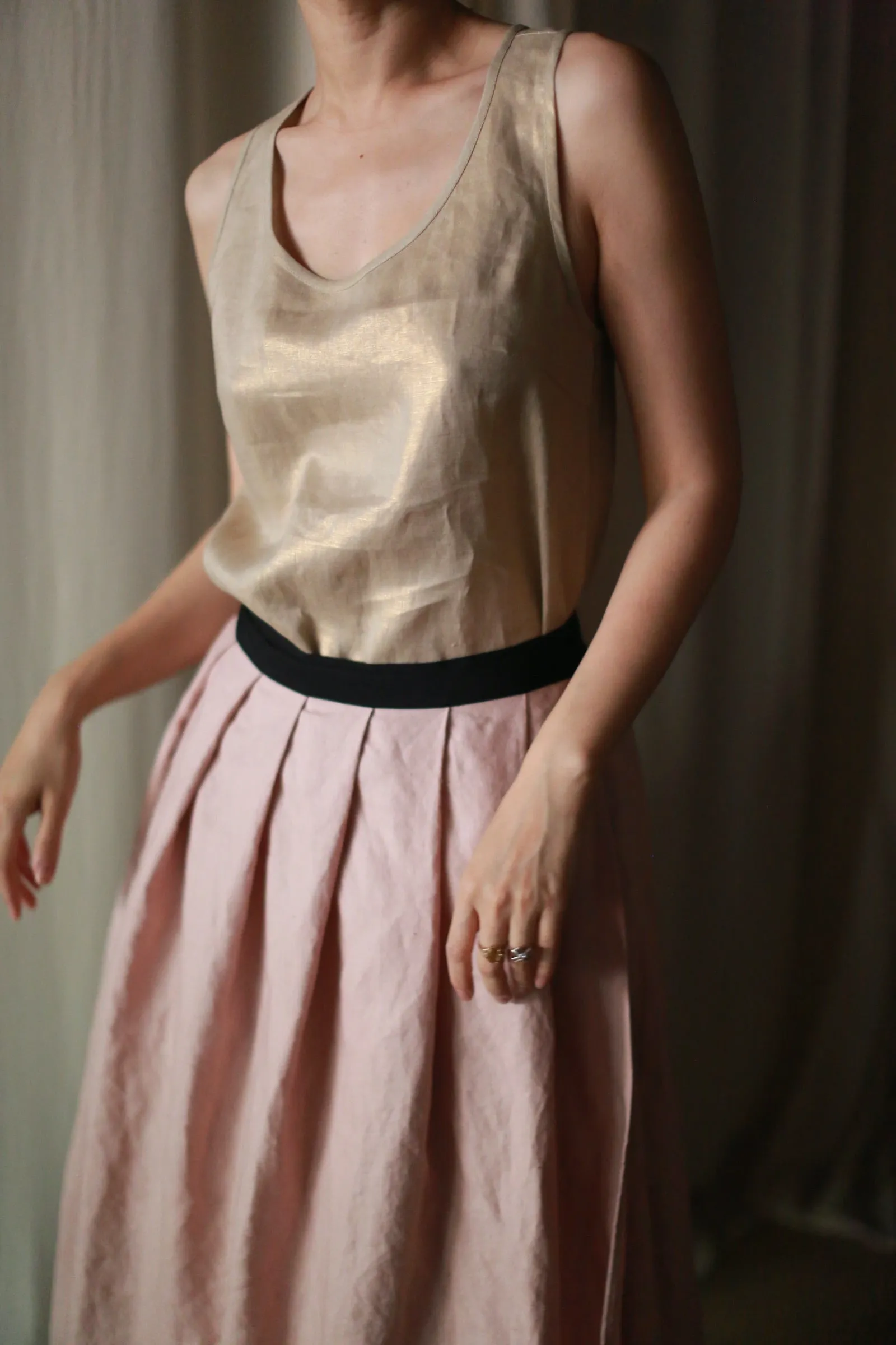 Linen Pleated Wrap Skirt