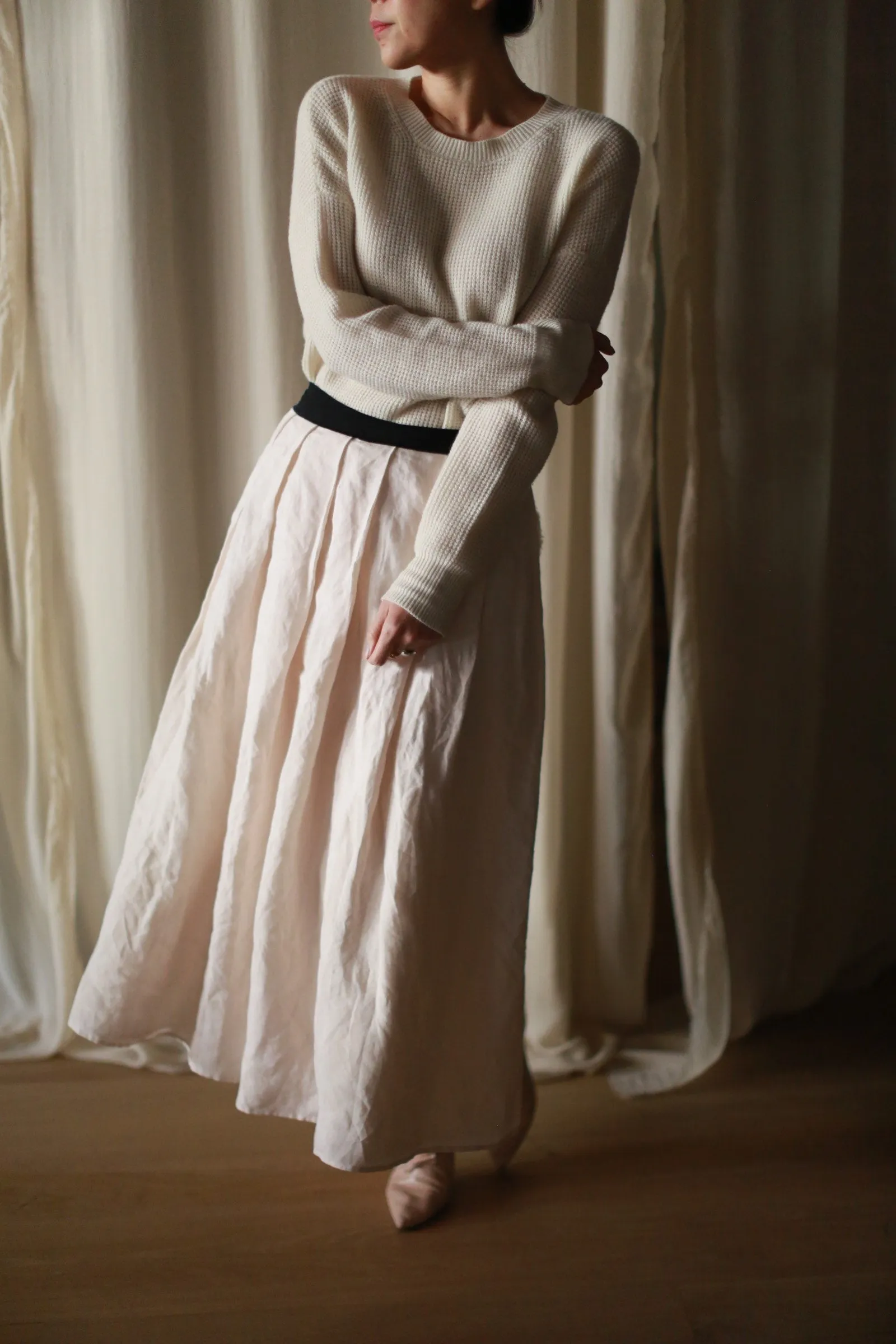 Linen Pleated Wrap Skirt