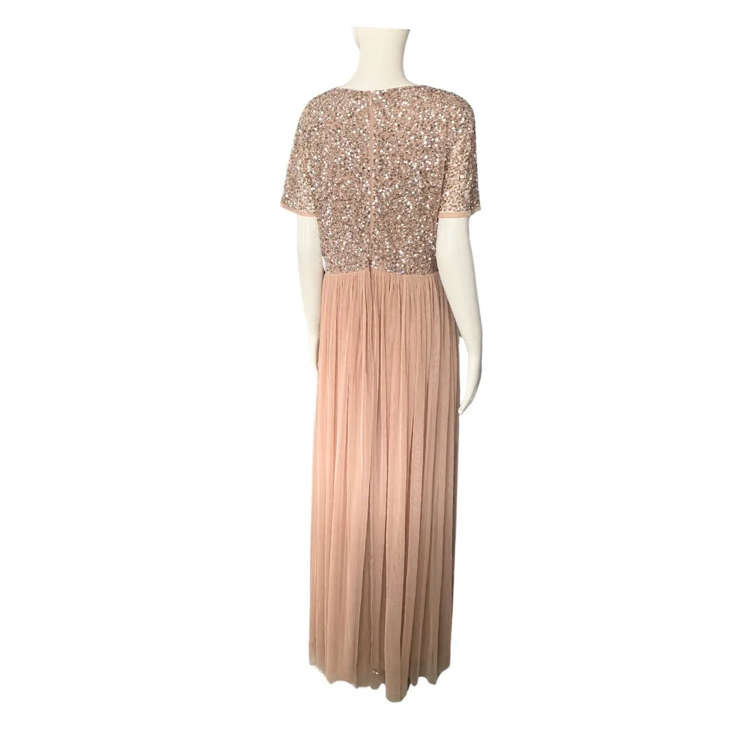 MAYA Tall Sequins Tulle Maxi Dress Taupe SIZE 16