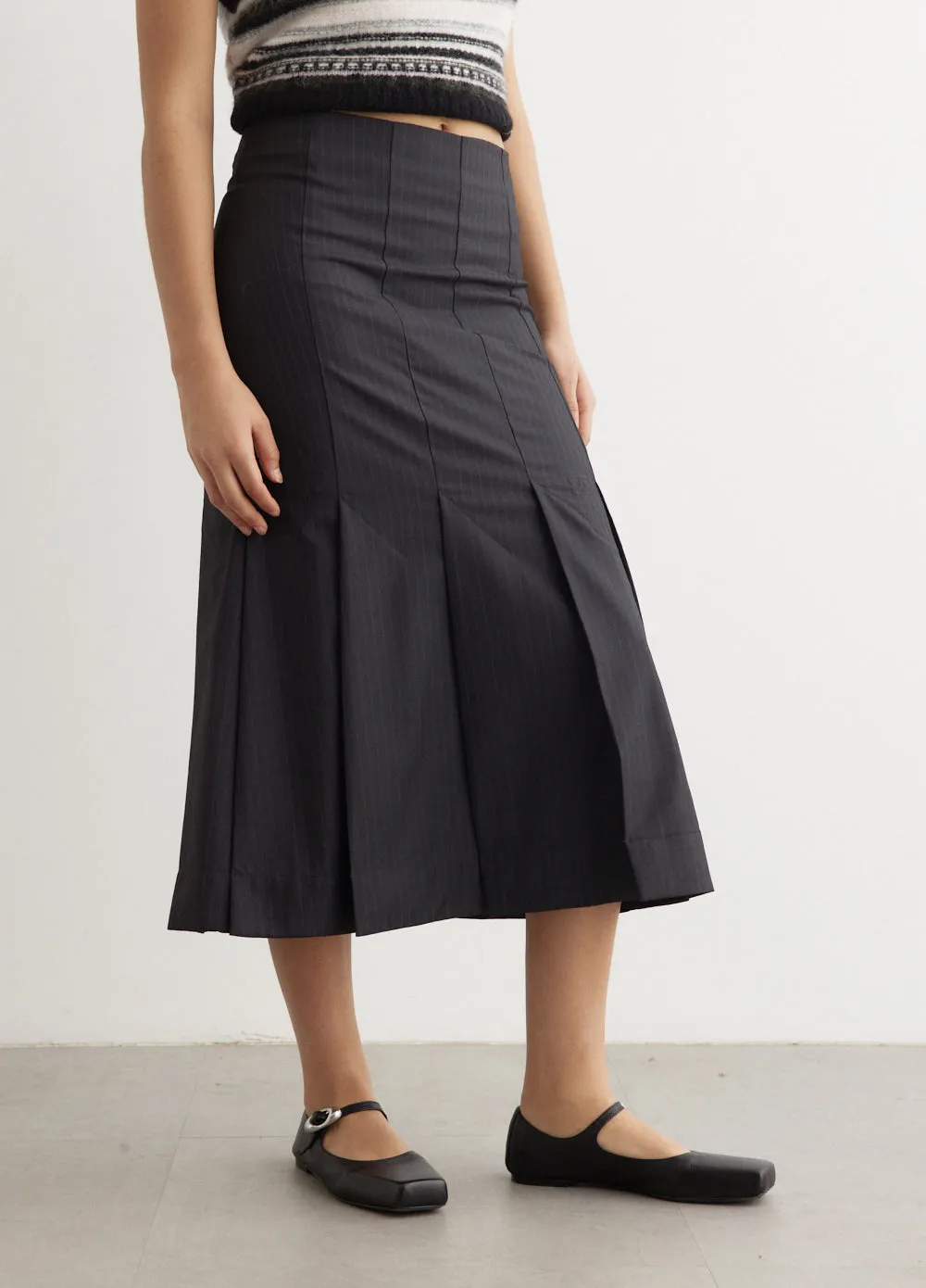 Melange Stripe Suiting Midi Skirt