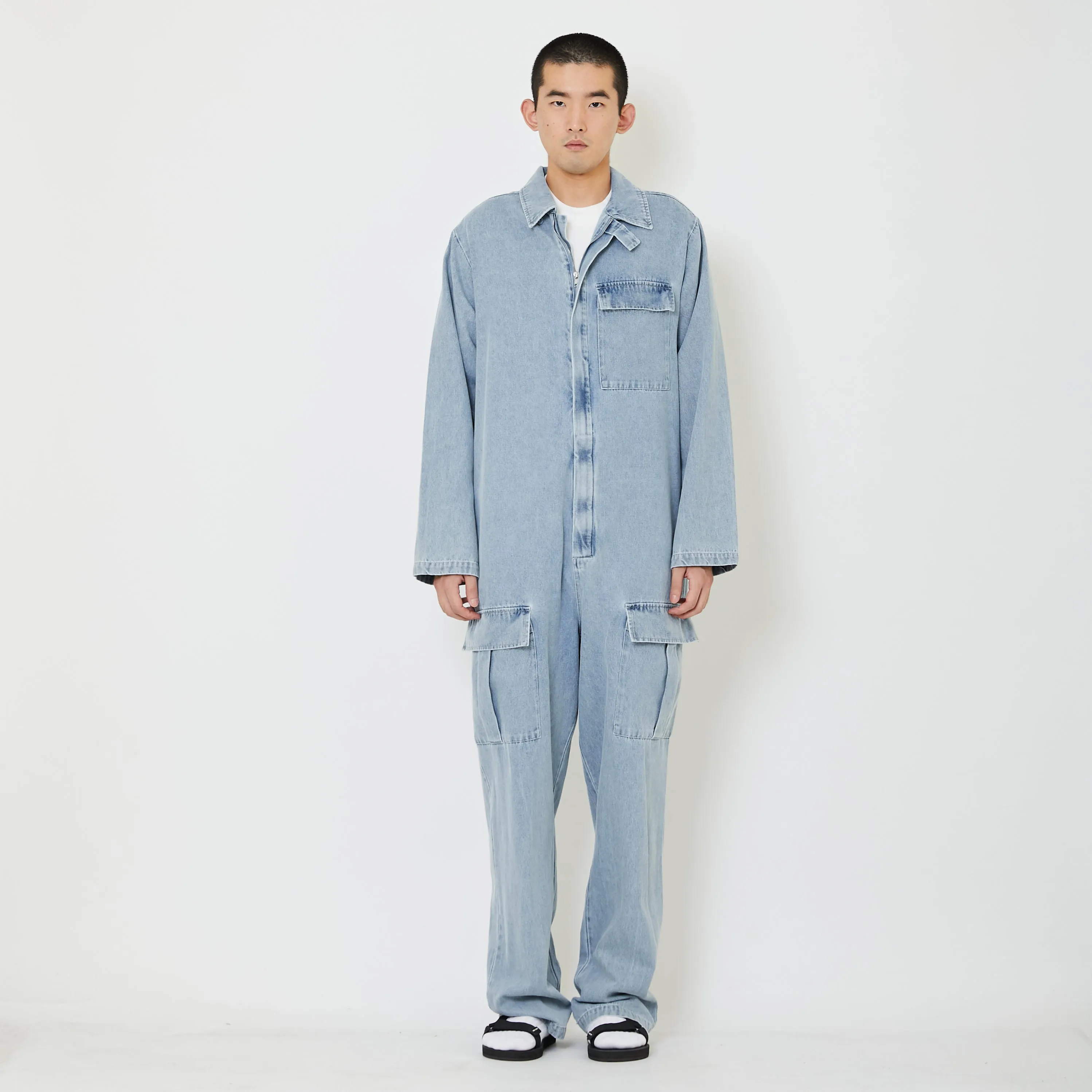 Men Denim Dungaree - Light Blue - SM2403057A