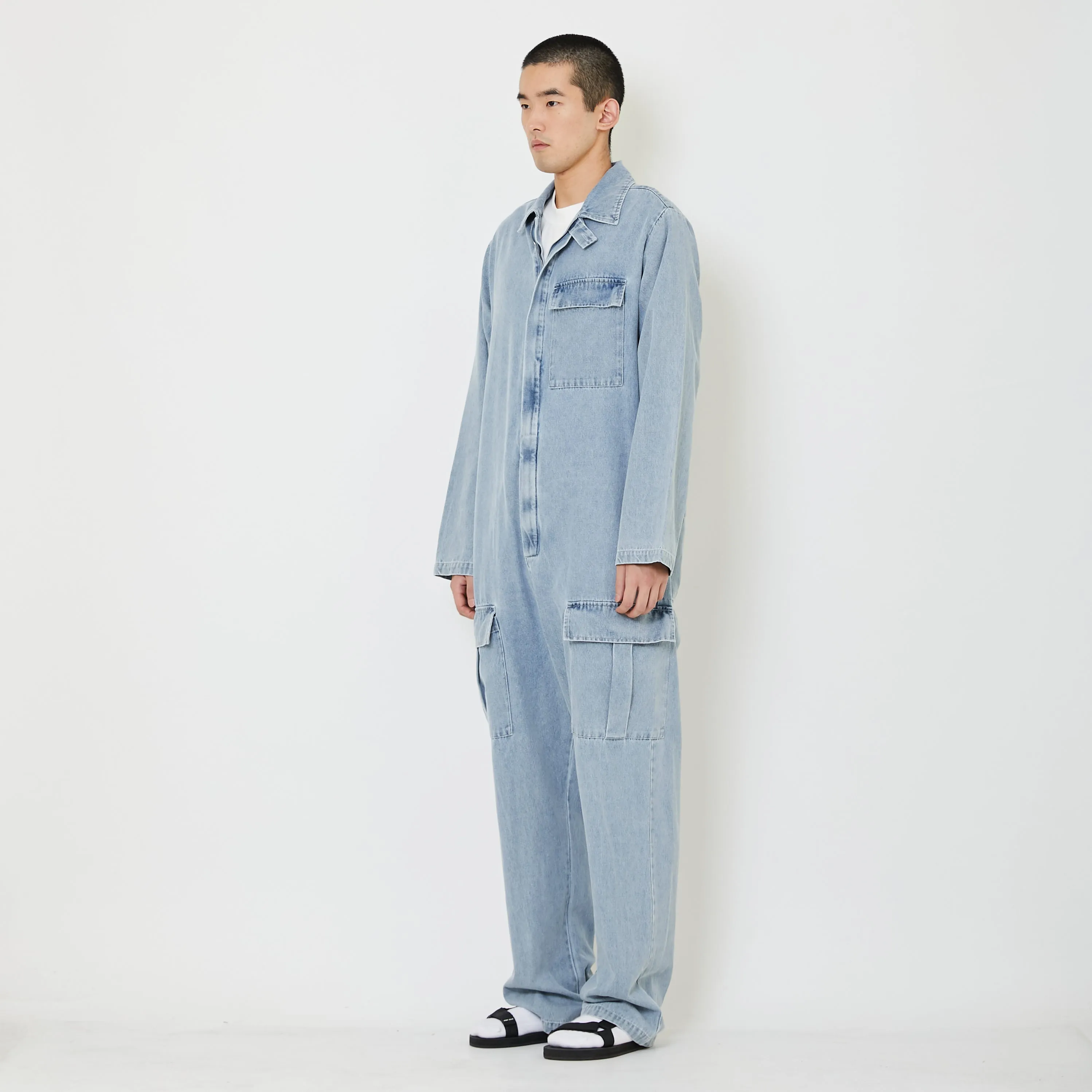 Men Denim Dungaree - Light Blue - SM2403057A